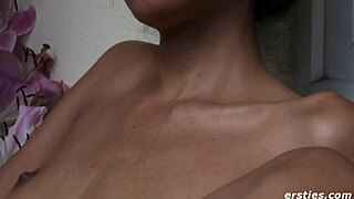 Ebony amateur enjoys solo outdoor relaxation on balcony