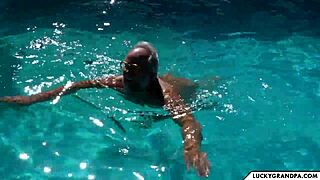 Cute blonde teen gives grandpa a hot massage with her small tits. He relaxes in the old room.