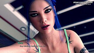 blue haired teen rides cock in hentai lesson