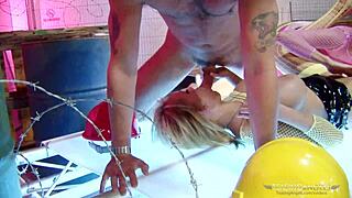 Blonde Girls in Stockings Riding Cowgirl with Cum on Tits