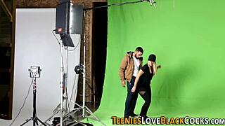 Blonde teen bent over for huge interracial cock pounding