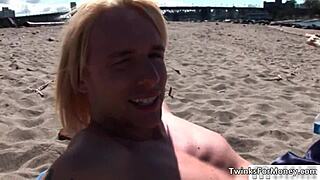 cute blonde twink gets naked and has gay sex