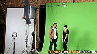 Blonde teen bent over for huge interracial cock pounding