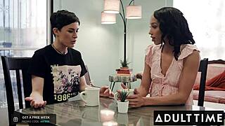 Adult Time - Lesbian Milf Lures Petite Straight Girl for Interracial Pussy Licking