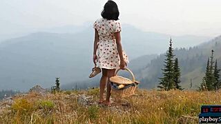 Exotic playboy model undresses naked outdoors and on a boat, clothes ripped