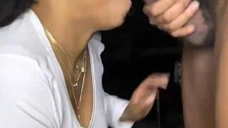 Sexy latina girl in lingerie performs deepthroat blowjob with choking and gagging in POV.