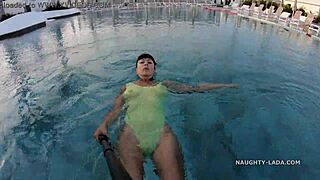 Hell Yeah! My transparent wet swimwear flashes at public pool!