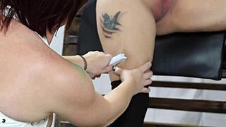 Little red BBW endures intense BDSM bondage with flogging, paddling, whipping, caning, fingering, and toys