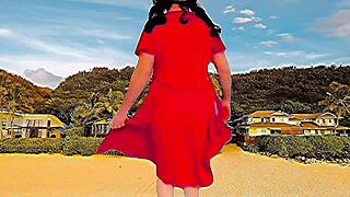 The sissy crossdresser in sexy dress rides cowgirl.