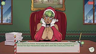 Yo, Claus surprises with femboy cum on Santa elf’s cute face in hentai!