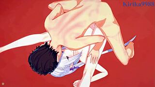 emilia, rem, and subaru natsuki in intense hentai creampie