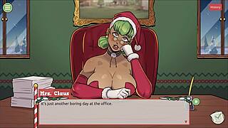Yo, Claus surprises with femboy cum on Santa elf’s cute face in hentai!