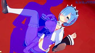 emilia, rem, and subaru natsuki in intense hentai creampie