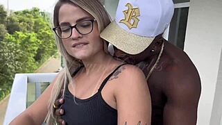 caught fucking on balcony, big black cock pounds wet pussy hard!