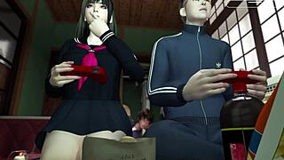 Japanese teen girl in ntr threesome with friend and stepbrother, part 2