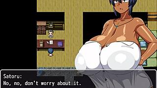 Tanned Natsuki in hentai game ep 2 - pervy carpenter craves massaging her massive boobs