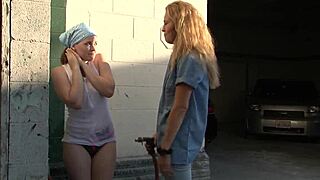 Hot redhead and blonde lesbians fuck outdoors