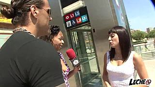 Wet Shirt Brunette Licking Cock Outdoors