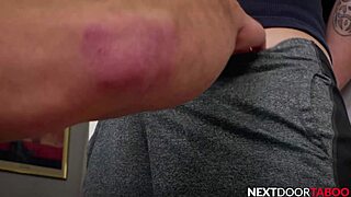 Inked bodybuilder bent over for doggystyle drilling by big-cocked step-uncle officer