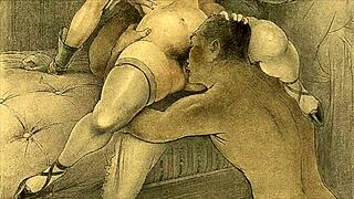 Vintage Erotic Illustration with Interracial Anime Themes