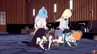 Yo, Futurari fantasy with Aqua Atano banging Yor Forger! Foursome orgy with vibrators in Koikatsu Studio 😜