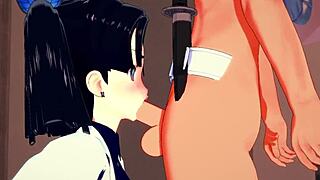 Demon slayer aoi kanazaki sucks tanjiro in hentai anime