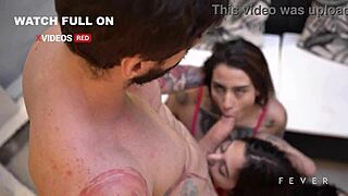 Intense bisexual threesome with latina babes in vacation home