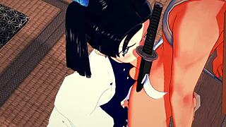 Demon slayer aoi kanazaki sucks tanjiro in hentai anime