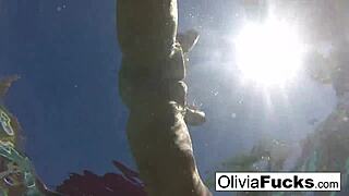 olivia enjoys some summer fun in the pool with her friends