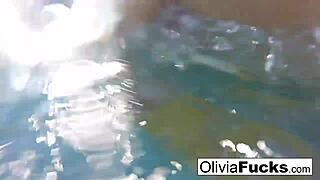 olivia enjoys some summer fun in the pool with her friends