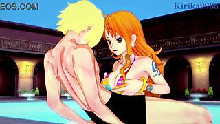 Nefertari Vivi and Nami and Sanji intense futanari sex and intense sex - one piece hentai