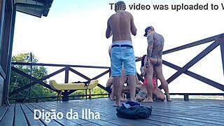 redhead joins balcony orgy, feeling so good