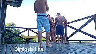 redhead joins balcony orgy, feeling so good