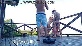 redhead joins balcony orgy, feeling so good