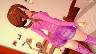 yo, my cute hermanastra in pink outfit wants to bang on her bed, uncensored hentai!