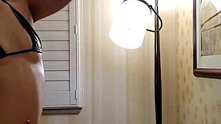 Bikini dancer gives black cock a deepthroat blowjob in POV homemade video