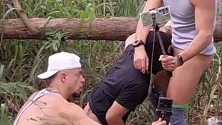 Amateur Gay Guy Records Bareback Action in Public Woods with Big Cock