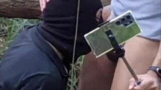 Amateur Gay Guy Records Bareback Action in Public Woods with Big Cock