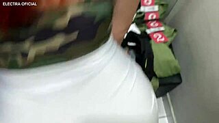 Employee surprises in dressing room blowjob