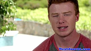 muscular redhead gay hunk jerks off solo