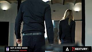 Mary rock, nataly gold, and rebecca volpetti have rough sex in threesome audition.