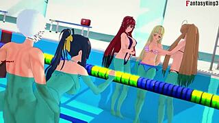 Akeno asks for sex in the public pool in HS DXD hentai