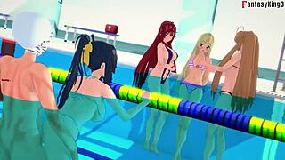 Akeno asks for sex in the public pool in HS DXD hentai