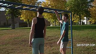 Post-workout gay step sibling rivalry heats up bareback