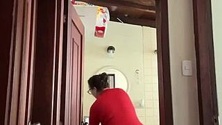 Mi Vecina Caught in Bathroom, Ends with Cute MILF Creampie