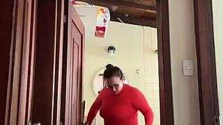 Mi Vecina Caught in Bathroom, Ends with Cute MILF Creampie