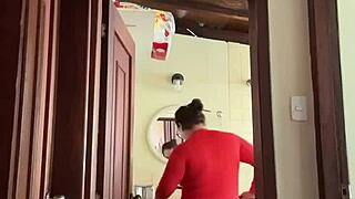Mi Vecina Caught in Bathroom, Ends with Cute MILF Creampie