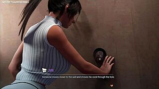 3Dヘンタイでララクロフトがグローリーホールで巨大BBCを舐め回す