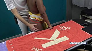 husband sent his milf wife for a sensual massage. black masseur oils her huge natural boobs!