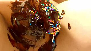 Japanese gay guys cooking chocolate banana in a fun way